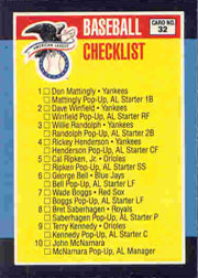 1988 Donruss All-Stars Baseball Cards  032      AL Checklist UER